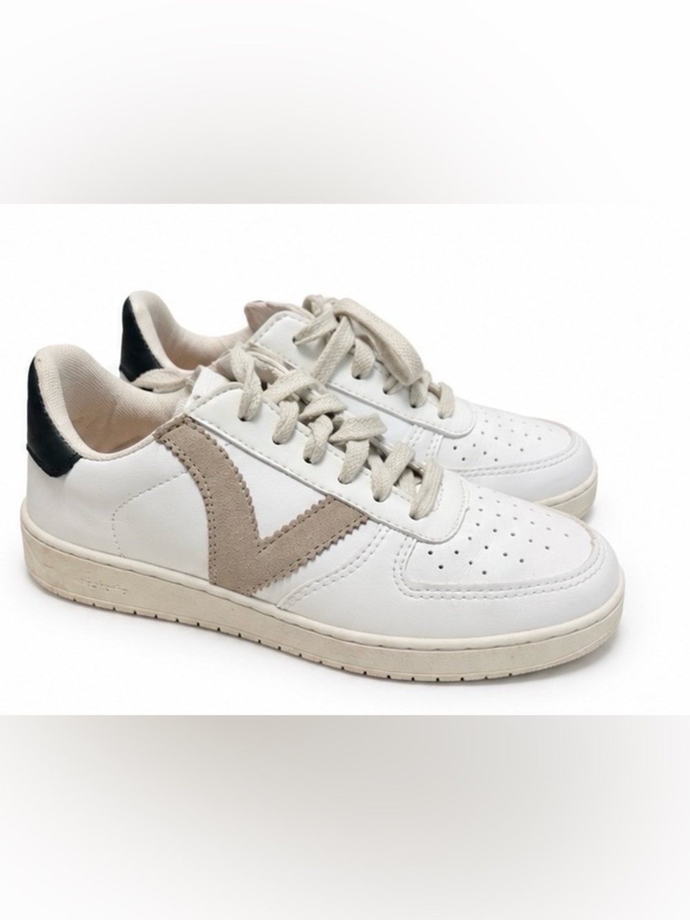 victoria White Sneakers with Beige Accent and Black Heel- Made in Spain